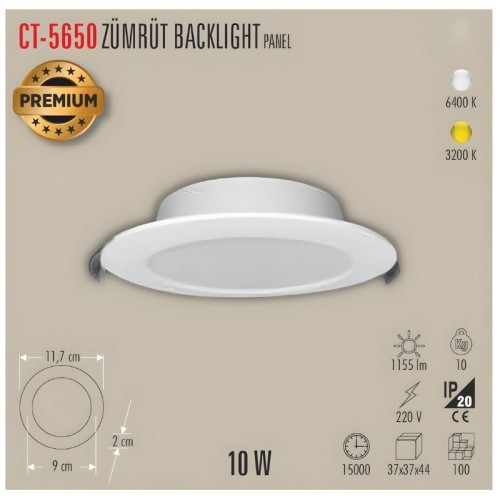 Cata Ct-5650 10W Zümrüt Backlight Panel Beyaz