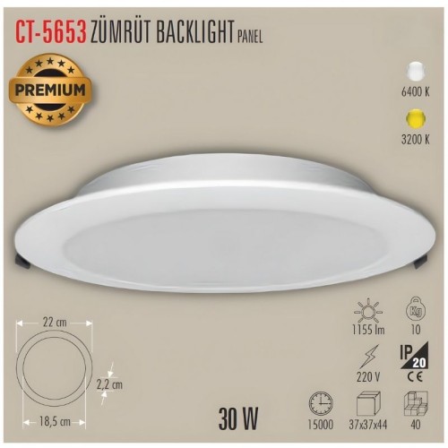 Cata Ct-5653 30W Zümrüt Backlight Panel Beyaz