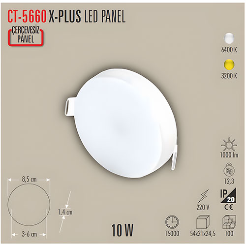 Cata Ct-5660 10W Xplus Panel Led Armatür / Beyaz Cata Ct-5660 10W Xplus Panel Led Armatür / Beyaz