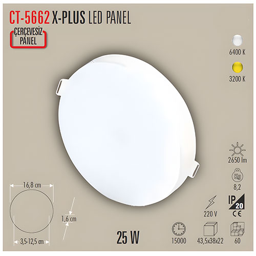 Cata Ct-5662 25W Xplus Panel Led Armatür / Beyaz Cata Ct-5662 25W Xplus Panel Led Armatür / Beyaz
