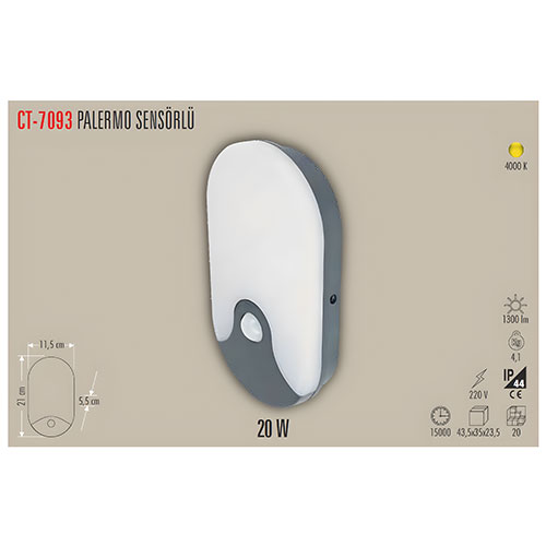 CT-7093 20W S/Ü Led Armatür Sensörlü 4000K