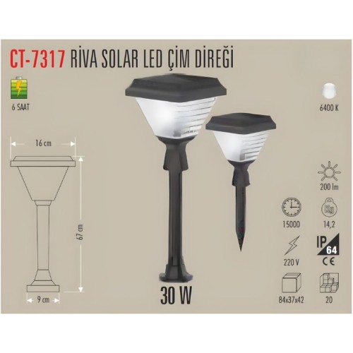 Cata Ct-7317 30W Solar Bahçe Armatürü Beyaz