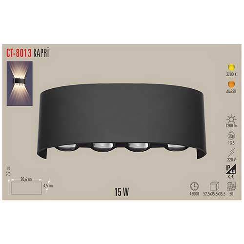Cata Ct-8013 15W Kapri Led Aplik Amber (Dış Mekan)