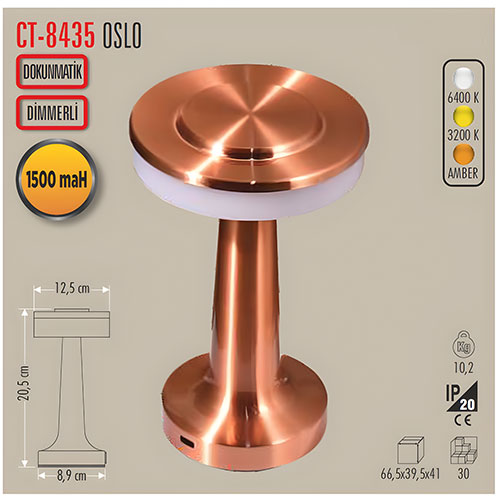 Cata CT-8435 Oslo Şarjlı Masa Lambası 3 Renk
