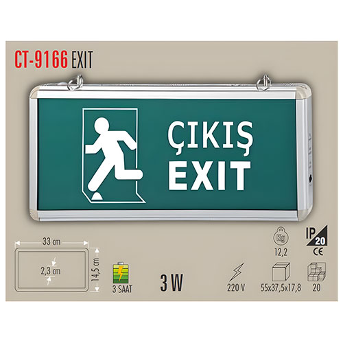 Cata Ct-9166 Exit Şarjlı Ledli Acil Çıkış Armatürü Yazılı (Sağ-Sol) Yan Ok Cata Ct-9166 Exit Şarjlı Ledli Acil Çıkış Armatürü Yazılı (Sağ-Sol) Yan Ok
