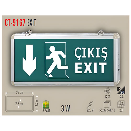 Cata Ct-9167 Exit Şarjlı Ledli Acil Çıkış Armatürü Aşağı Ok