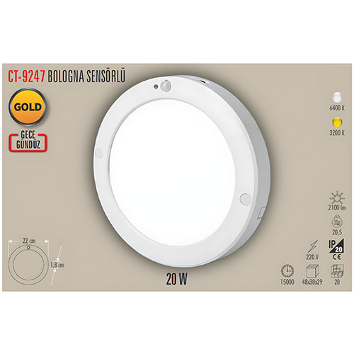 Cata Ct-9247 Sensörlü 18W Sıva Üstü Led Tavan Armatürü Beyaz