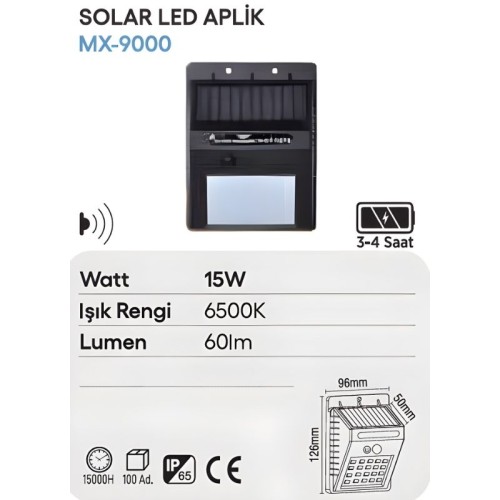 Maxled 15W Solar Led Aplik / Beyaz