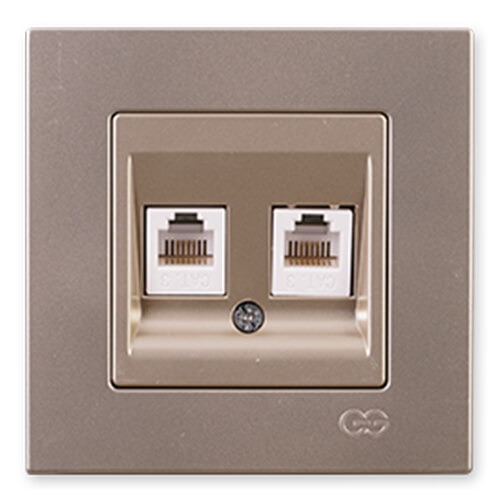 GÜNSAN - Günsan Eqona Metalik Bej İkili Nümeris Telefon Prizi - Çerçevesiz