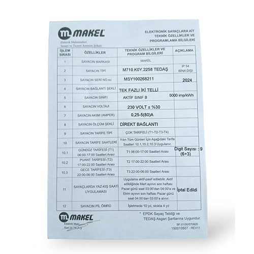 Makel Monofaze Sayaç Makel Monofaze Sayaç