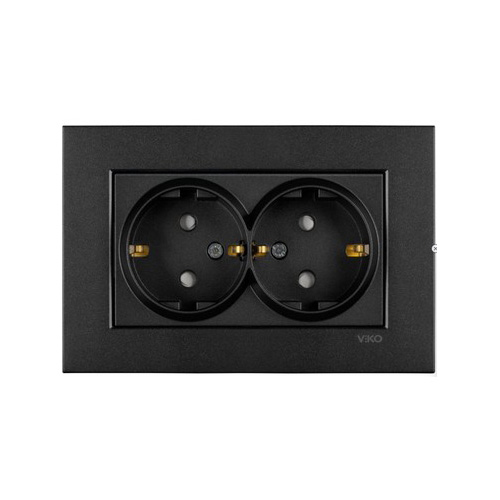 VIKO - Viko Novella Siyah İkili Çocuk Korumalı Topraklı Priz - Çerçevesiz