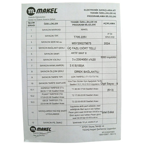 Makel Trifaze Elektrik Sayacı